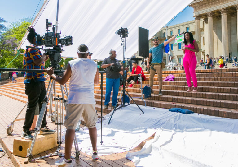 Johannesburg, South Africa - October 09 2018: Behind the scenes of a Television advert Film Set on location at a University Campus