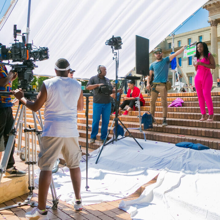 Johannesburg, South Africa - October 09 2018: Behind the scenes of a Television advert Film Set on location at a University Campus